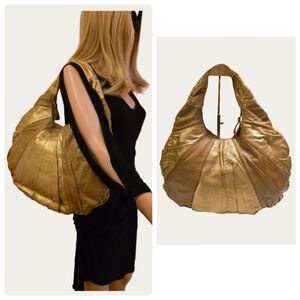 Vintage Y2K Upcycled Handpainted Goldenbleu Leather Circle Hobo